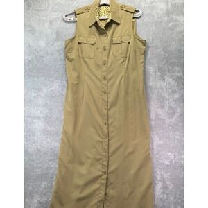 Safari Shirt Dress Khaki Button Front Sleeveless Utility Maxi Plus Size 14